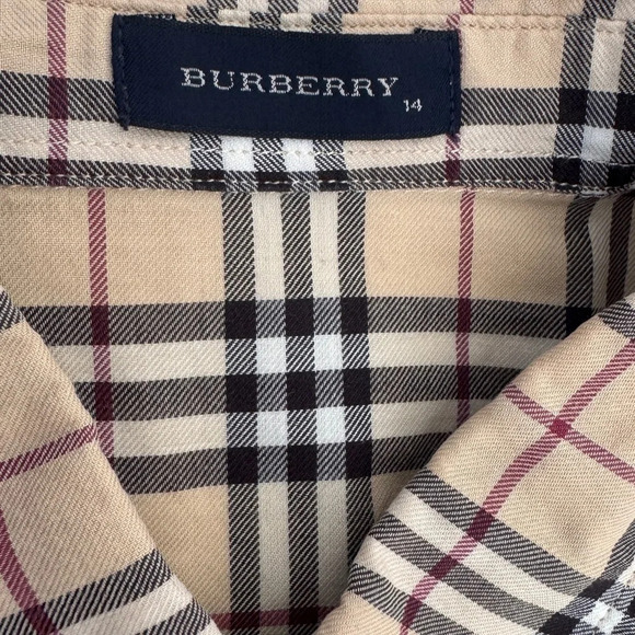 Kid Dress button down 14T Burberry beige short sleeves - Picture 3 of 4